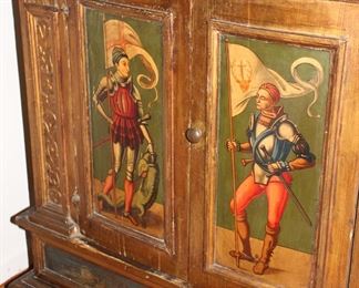 Detail of cupboards depicting St George & St Eustace