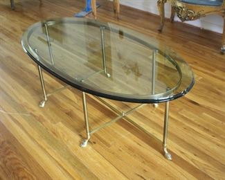 La Barge Hollywood Regency glass & brass hoof foot table