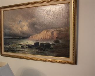 Rocky coastal scene, oil on canvas, signed Verdier