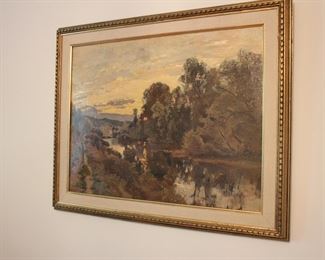 Lewis Alexandre Cabie (1853-1939, France) landscape scene with river, oil on canvas