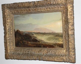 Rocky coastal scene, with figures, oil on canvas, unsigned