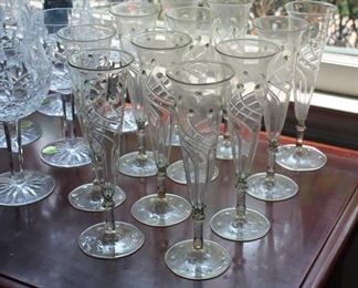 Set 11 Venetian glass hand blown flutes