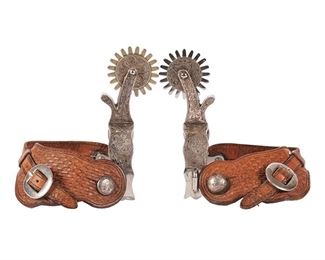 Attrib. Oscar Crock, Pair of Silver Mounted Parade Spurs