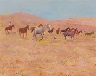 Kelley Brown, prairie horses, oil on canvas on board