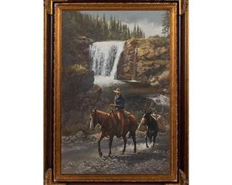 Jay Hester b. 1940, cowboy with pack mule, oil on canvas