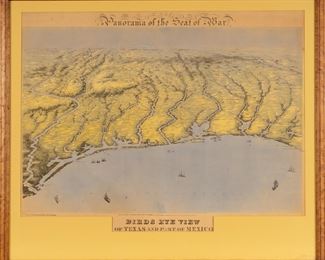 John Bachmann (Amer., 19th C.), "Bird's Eye View: Texas and Part of Mexico", from the series "Panorama of the Seat of War", (6) chromolithographic maps of Confederate states in panoramic perspective,