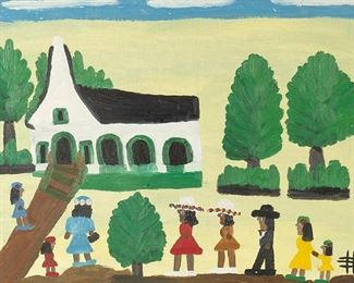 Clementine Hunter, Going to Church, oil on board