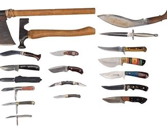 Collection of 19 Mixed Knives and Hatchets