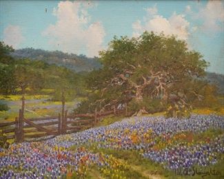 William A. Slaughter (1923-2003), bluebonnet landscape, oil on canvas, framed