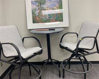 Outdoor pub table and two stools