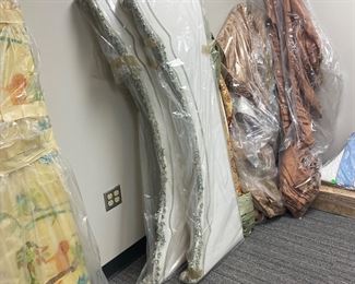 Several sets of cornices, valences, window treatments, all in fine decorator fabrics, mostly silk