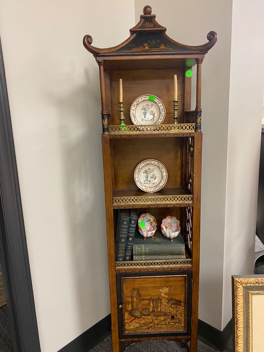 Pagoda form painted diminutive shelf