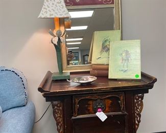 Chinese alter form side table, painted mirror