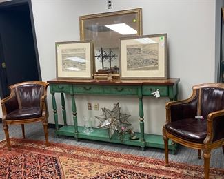 Painted console, leather barrel chars