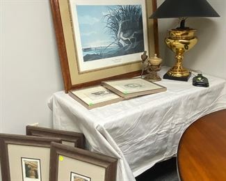 Brass lamp, Audubon print