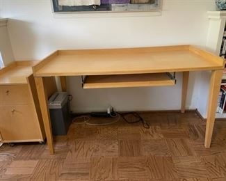 $350 -Mid Century Style Computer Desk & File Cabinet w Raised Lip Pull Out Keypad JV189-7 Description: Contemporary feel computer desk with the added touch of a raised lip on 3 sides.
Dimensions: 56 x 25 x 32"H
Condition: Good condition
Local pick up Chevy Chase MD. Elevator access. Contact us for shipper suggestions.