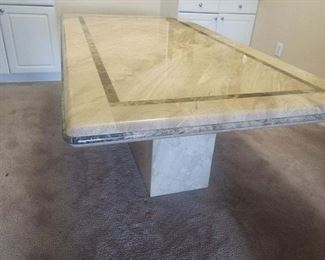 $4000 - Italian Marble Single Pedestal w Marble Inlay Dining Table Italy JW169-1 Description: Italian Mid-Century Modern single pedestal rectangle travertine dining conference table Made in Italy. This clean-lined dining table delivers impactful modern style to your dining room. Creamy travertine with beautiful shape and movement. Extremely heavy. Two pieces (the base and the table top)
Dimensions: 74 x 39 x 29"H
Condition: Excellent condition.
Local pick up Gaithersburg, MD. Contact us for shipper suggestions.