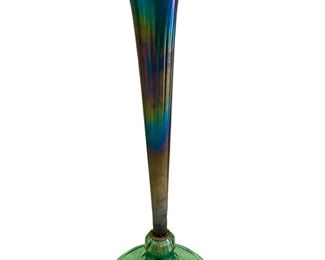 $2000 - Very Large Favrile attributed to Tiffany Carnival Glass Tulip Shape Floor Vase JS45-11702 Description : Very Large Favrile attributed to Tiffany Carnival Glass Tulip Shape Floor Vase The vase is wildly attractive iridescent art glass with shades of purples, greens, blues and gold tone. It is a desirably fluted, colorful flower vase. There are ornate fluting blossoms that flourish around the rolled rim.
Local pickup Bethesda, MD. Contact us for shipper suggestions.
Condition Desc. : Excellent. No chips or cracks. Please refer to photos for a more detailed look at condition. We make every attempt to list and photograph any defects or signs of wear that are significant to this sale.