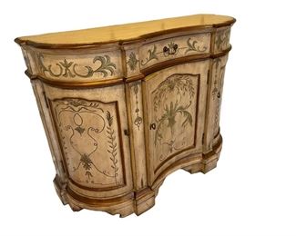 $550 - Italian Venetian Hand Painted Serpentine Console Cabinet LA178-32 Description: Gorgeous, hand painted 1 drawer, 3 door hand painted cabinet
Dimensions: 45 x 16.5 x 34"H
Condition: Very good condition
Local pick up Potomac, MD. Located on first floor. Contact us for shipper suggestions.