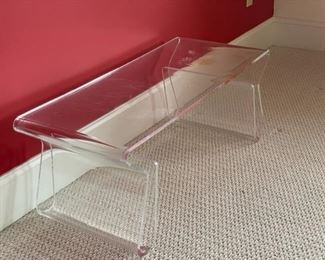 $150 - Lucite Clear Magazine Rack Coffee Table SB183-Description: Add a simple, modern look to your indoor or outdoor living space with this uniquely designed clear coffee table. The clear color allows for functionality, while not overtaking other furnishings. This rectangle coffee table is subtle and elegant making it the perfect choice for any decor style. The unique legs of the coffee table provide the perfect spot for your books and magazines.
Dimensions: 29 x 17 x 15
Condition: Good condition. Minor discoloration (from candle wax) on top
Local pick up Chevy Chase, MD. Located on second floor. Contact us for shipper suggestions.