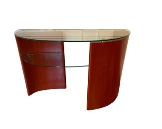 $400 - Vladimir Kagan Style Mid Century Wood/Glass Wave Console Table SB183-6 Description: Sinuous curves define this sculptural table. Perfect for setting drinks, a favorite magazine, or an eye-catching floral display, this console table is a must-have. Its demilune glass top and lower-tier offer a spot to set decor, books or magazines.
Dimensions: 45 x 18 x 29.25"H
Condition: Very good condition
Local pick up Chevy Chase, MD. Located on first floor. Contact us for shipper suggestions.