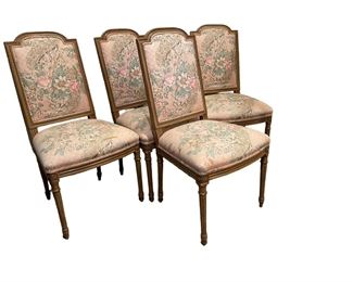$800 - Louis XVI Style Dining Chairs w Tapestry SL86-1 Beautiful set of 4 antique wood and upholstered dining chairs.
21 x 22 x 40"H seat=20
Condition: Tears in fabric. Will need to be reupholstered
Local pick up Chevy Chase, MD. Contact us for shipper suggestions.