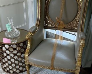Pair of Louis XVI Antique Chairs with Hermés soft leather and 24 carat gold finish.