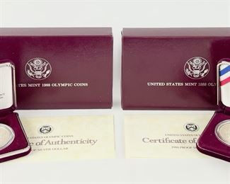 3 1992 U.S. Olympic 90% Silver Dollar & Clad Half Dollar Proof & Uncirculated 2-Coin Sets W/ Certificate Of Authenticity
