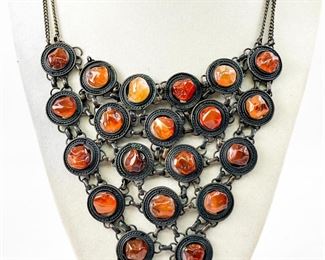 Sterling Silver Agate Statement Necklace 16"
