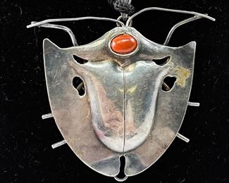 Peggy Johnson Sterling Silver Abstract Beetle Insect Pendant Brooch
