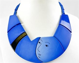 Guillemette L'hoir Paris Vintage Blue Bakelite 17" Statement Necklace
