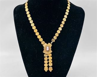 Victorian Gold Filled Cameo 14" Necklace & Clip On Earrings
