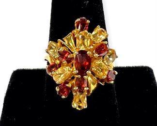 5.9 Grams Fine 10k  Gold Garnet & Citrine Ring. Size 8.75, can be sized
