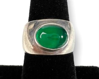 5.3 Grams Sterling Silver Chalcedony Modernist Ring. Size 7, can be sized.
