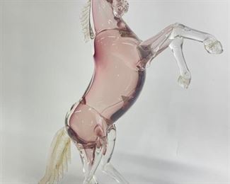 Arnaldo Zanella Murano Glass  Horse Sculpture with 24k Gold specs
