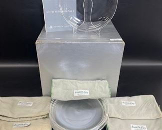 RARE SIX 1950s STEUBEN for Marshall Fields Signed Crystal Glass Plates Like new In Original Box & Original storage bags
