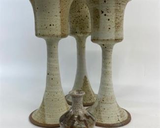 3 Tall stoneware candleholders & Etruria Art Pottery Mini Vase MCM .
