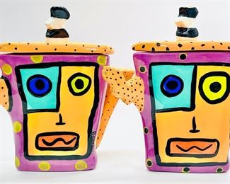 Jerilyn Babroff Colorful Lidded Ceramic Art Pottery Outsider Art Tea Pots
