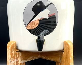 Roberto Tortoil Signed Porcelain Water Dispenser With Wooden Stand
