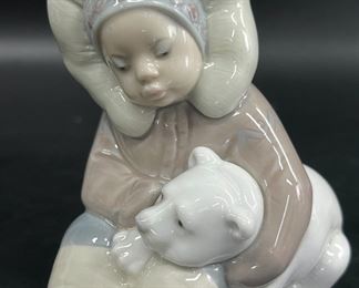 Fine Lladro Spain Native America Playing With Polar Bear 1197
