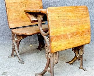 Antique Children's Desk &  Chair Wood & Iron
