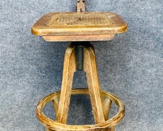 Antique Industrial Tall Barstool Swivel Chair Caned Seat Has Some Damage
