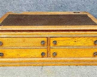 Antique Oak Table Top Writing Desk With Inkwell

