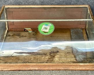 Antique Store Display Cabinet Missing Side Panel with Cigarette Decals
