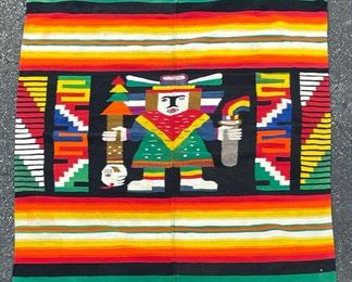 Vintage Multi Colored South American Mayan Hand Knotted Textile Rug Blanket Hand Woven Unique
