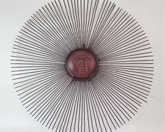 large Vintage Fornasetti Style Metal Mid Century Modern Sunburst Wall Hanging
