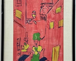 Vintage colorful MID CENTURY MODERN ABSRACT city scene acrylic on paper
