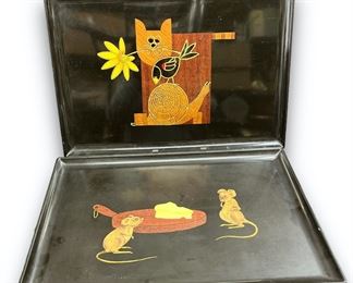 Lot of two Mid Century Modern style Couroc Serving Trays
