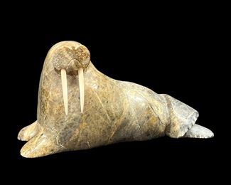 Vintage Hand Carved Soap Stone Walrus Signed A Hanan Native America Inuit
