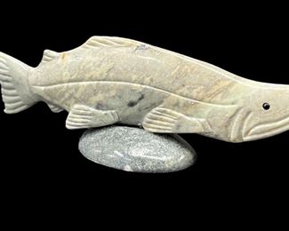Vintage Native American Hand Carved Soap Stone Salmon
